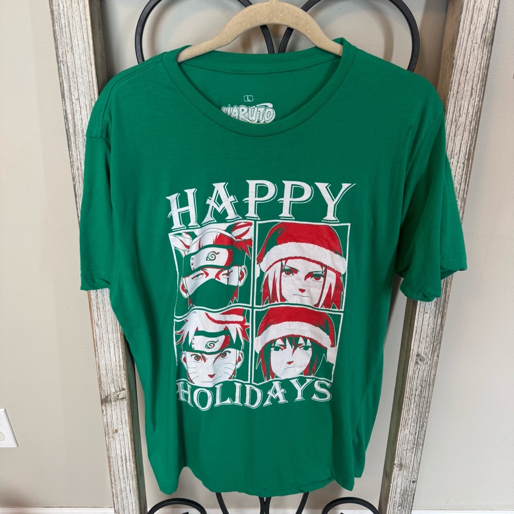 Ripple Junction Naruto Shippuden Happy Holidays Green Anime T-Shirt Size L